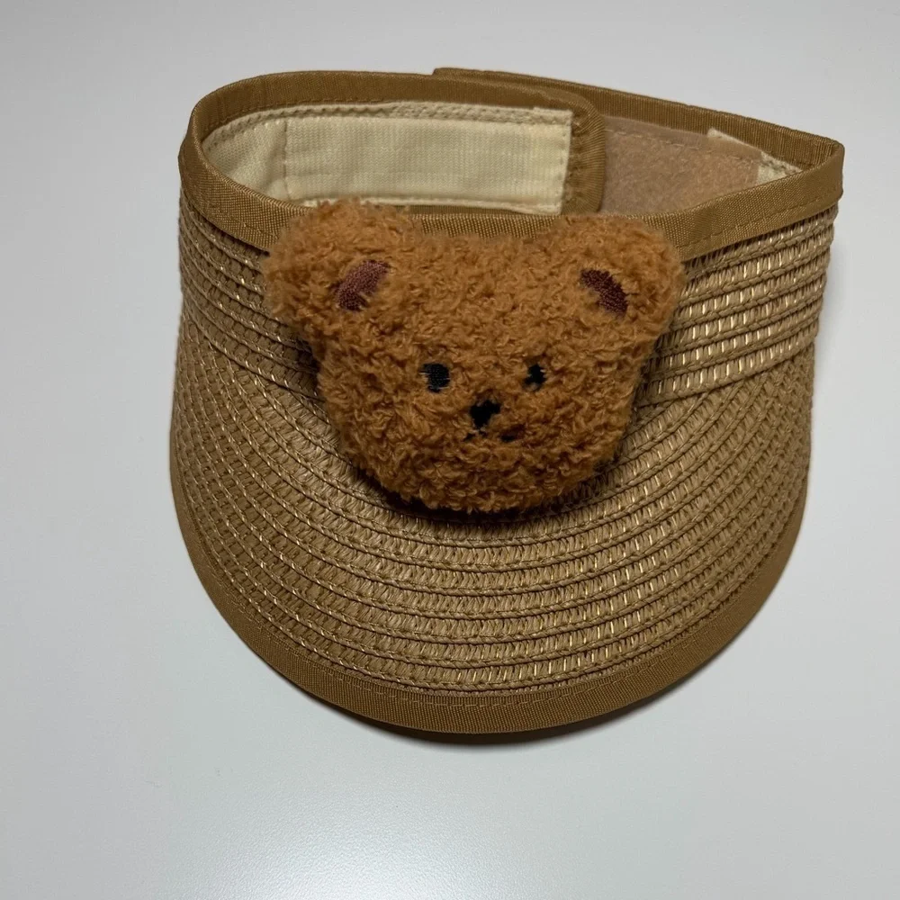 Unisex Infant Kids Adjustable Brown Bear, Tan Visor Sun Protection Hat Park